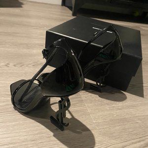 Opyum YSL Logo-Heel Sandals with Black Hardware